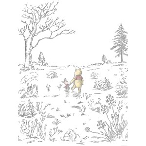Komar Vliesfototapete mit Winnie Pooh und Ferkel im Wald, skizzenhafte Darstellung.