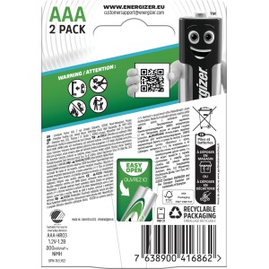 Energizer Akku Extreme AAA 800mAh 2er-Pack, wiederaufladbare Micro-Batterien.