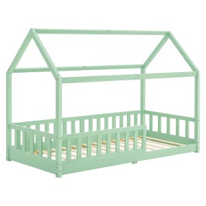Mintfarbenes Juskys Kinderbett Marli 90x200 cm mit Rausfallschutz und Lattenrost.