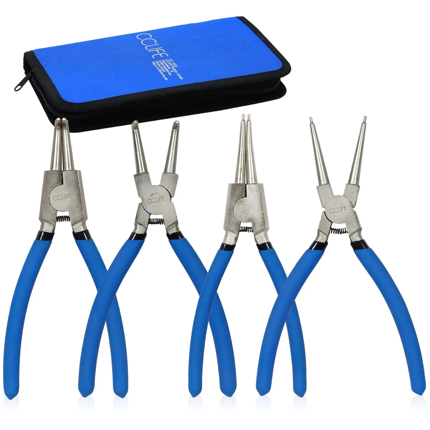 CCLIFE Sprengringzangen Seegeringzange Set 4tlg 225mm Zange Gerade Gebogen