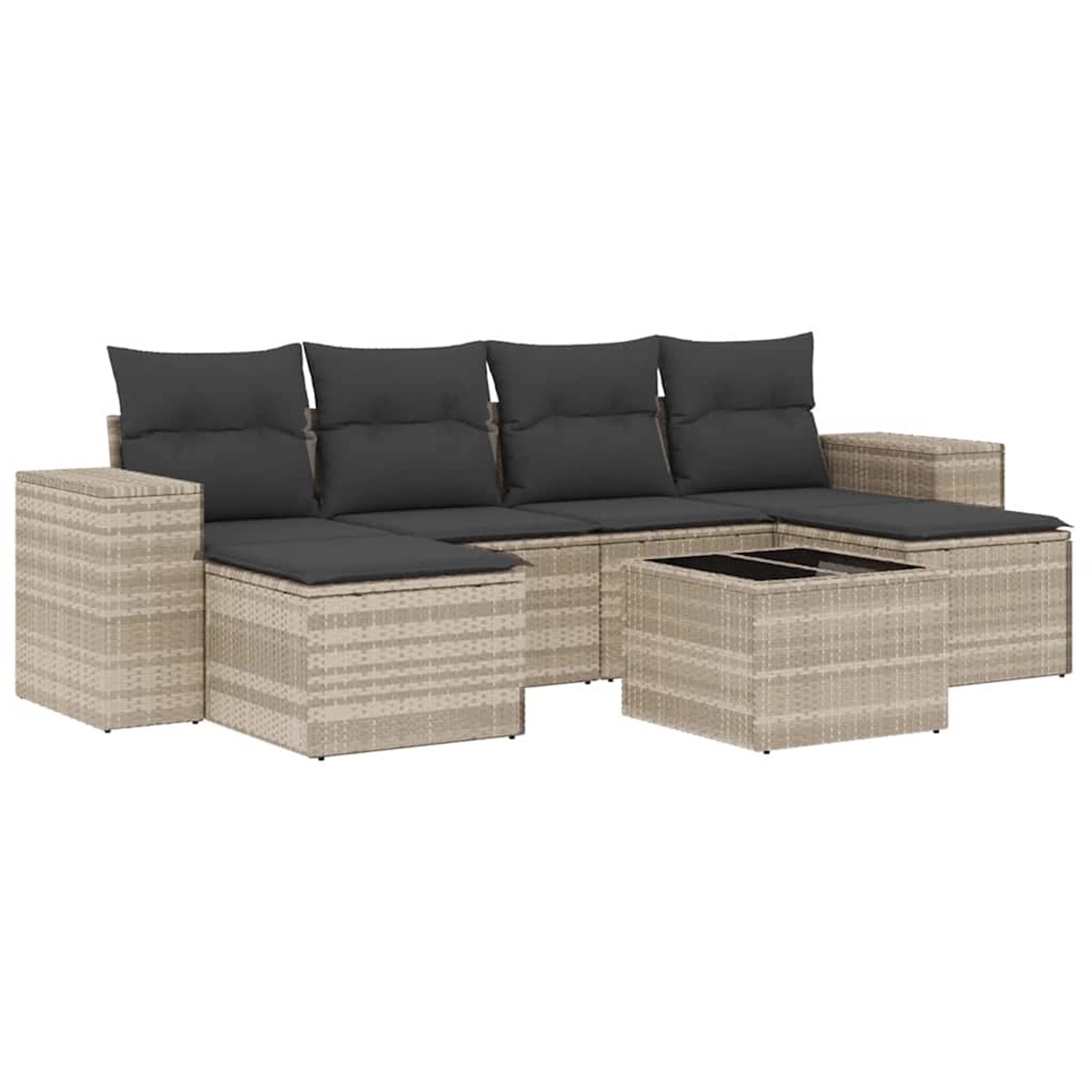 vidaXL 7-Tlg Garten-Sofagarnitur mit Kissen Hellgrau Poly Rattan 3222931 günstig online kaufen