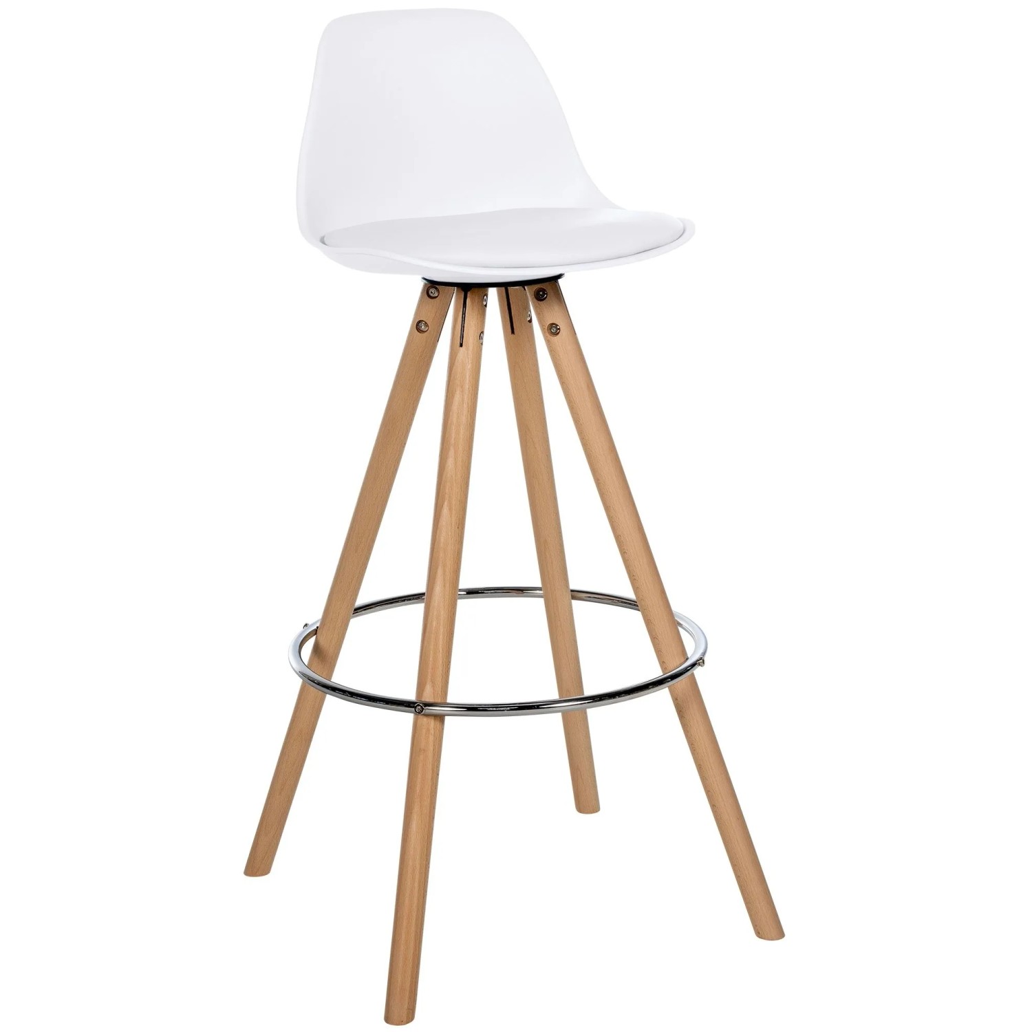 DELUKE Barhocker PALMA Weiß Kunstleder Braun Ablage Silber Ablage Rund Barstuhl Mit Lehne Tresenhocker Tresenstuhl