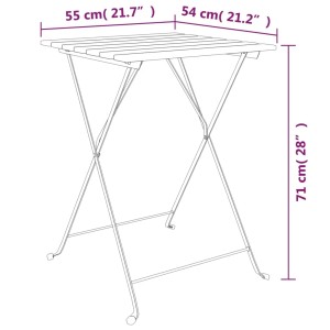 vidaXL Klappbarer Bistrotisch aus Teakholz und Stahl, 55x54x71 cm. Gartentisch für Balkon und Terrasse.