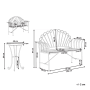 Beliani Bistro Set CAVINIA Rosa: Retro Gartenbank mit geschwungener Rückenlehne und rundem Beistelltisch. Detaillierte Maße des Gartenmöbel-Sets.