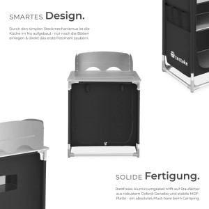 Tectake Campingküche Premium mit Alugestell, 2 Fächer, faltbar, wetterfest, schwarz.