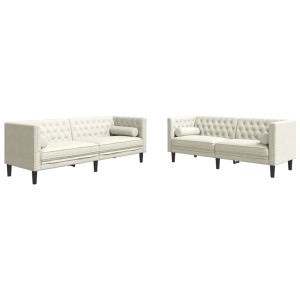 vidaXL 2-Tlg Chesterfield-Sofa-Set mit Nackenrollen Creme Samt 3209298