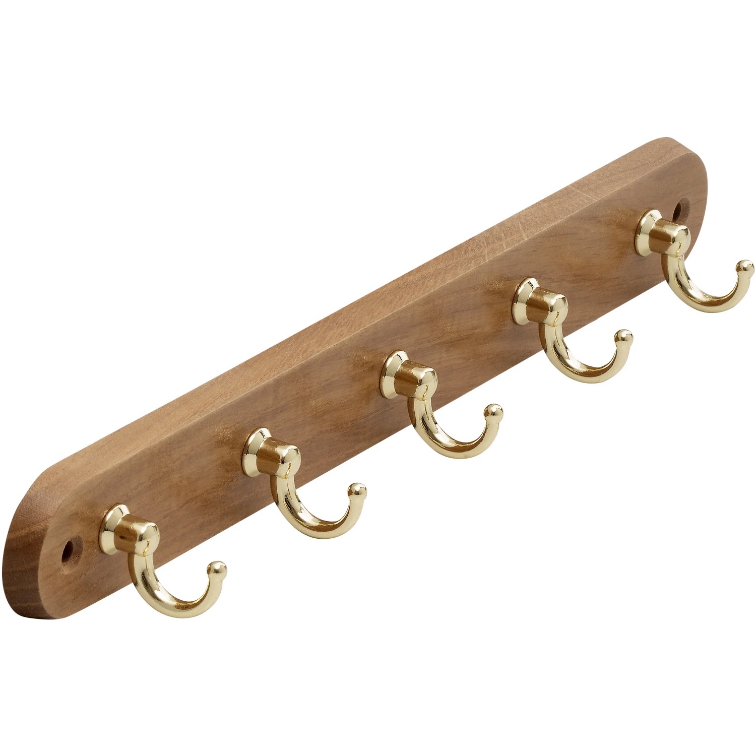 Siro Schlüsselleiste aus Eiche mit 5 Messinghaken, 300 mm lang. Garderobenleiste im Landhausstil.