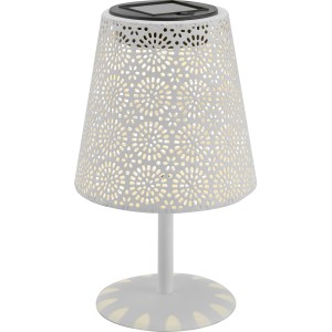 Weiße Solar-Tischleuchte mit Blumenmuster, Ø 12 cm, Höhe 20,5 cm. Dekorative Gartenleuchte.