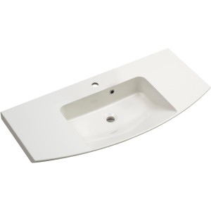 Weißes Pelipal Mineralmarmor Waschbecken, 101 cm breit, Quantum 01 Serie.