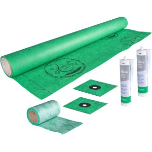 Schulte Wandabdichtset für Duschrückwände, 6-teilig, mit Dichtbahn, Eckdichtband, Wandmanschetten und Kleber.