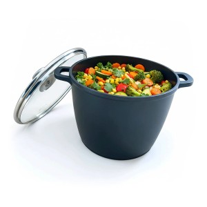Relaxdays Suppentopf Aluminiumguss Schwarz Antihaftbeschichtet mit Glasdeckel 18 cm x 24 cm 6 l