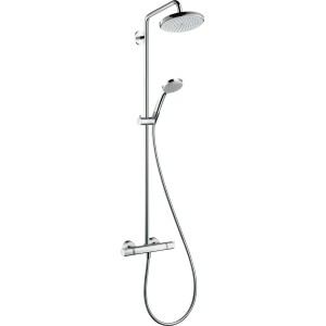 Hansgrohe Croma Showerpipe 220 mit Thermostat, Chrom. Brauseset mit Kopf- und Handbrause.