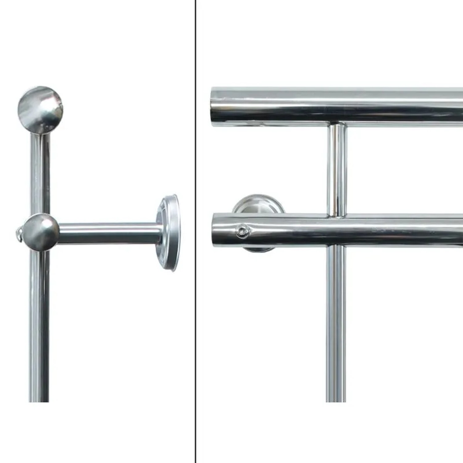 Glänzendes Edelstahl-Geländer für Französischen Balkon, Detailansicht der Füllstäbe und des Handlaufs.