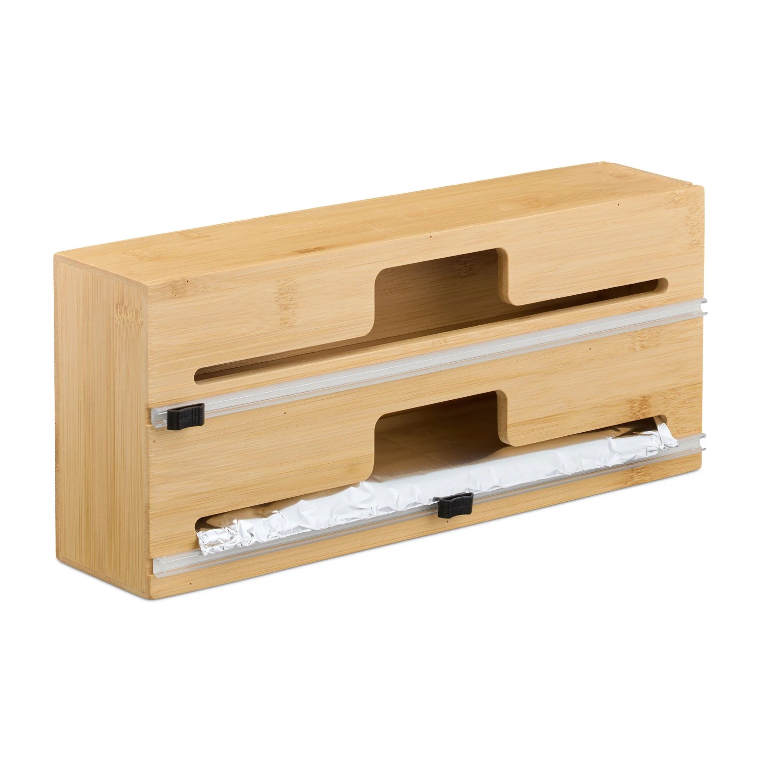 Relaxdays Folienspender Bambus Natur Mit Schneider 14,5 cm x 33,5 cm x 8 cm 1 kg