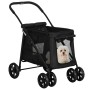Schwarzer PawHut Hundewagen mit Kissen und Seitentaschen, ein kleiner weißer Hund sitzt darin.