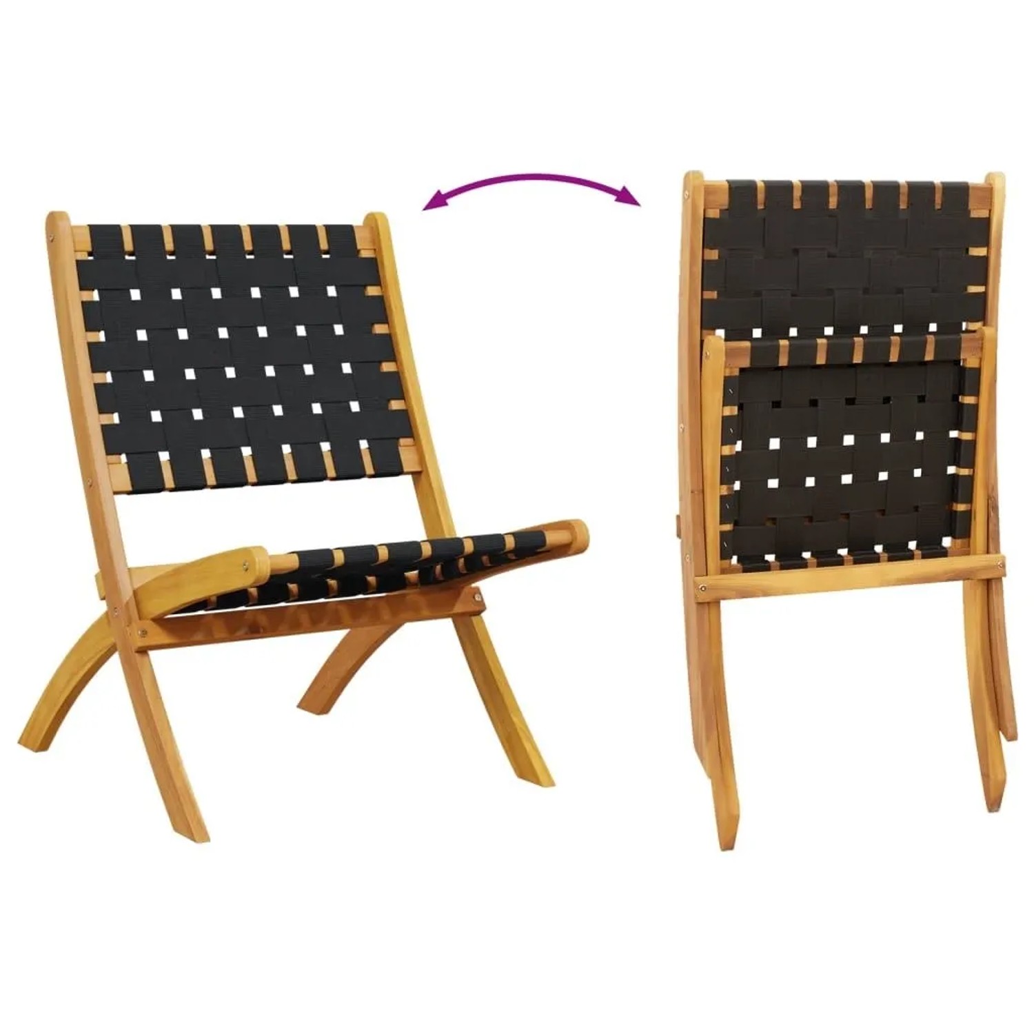 vidaXL Gartenstühle, 2 Stk., klappbar, Akazie/Stoff, schwarz. Gartenstuhl Set für Terrasse & Garten.