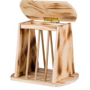 Trixie Heuraufe aus geflammtem Holz mit Deckel, 25x22x18cm, für Kleintiere.