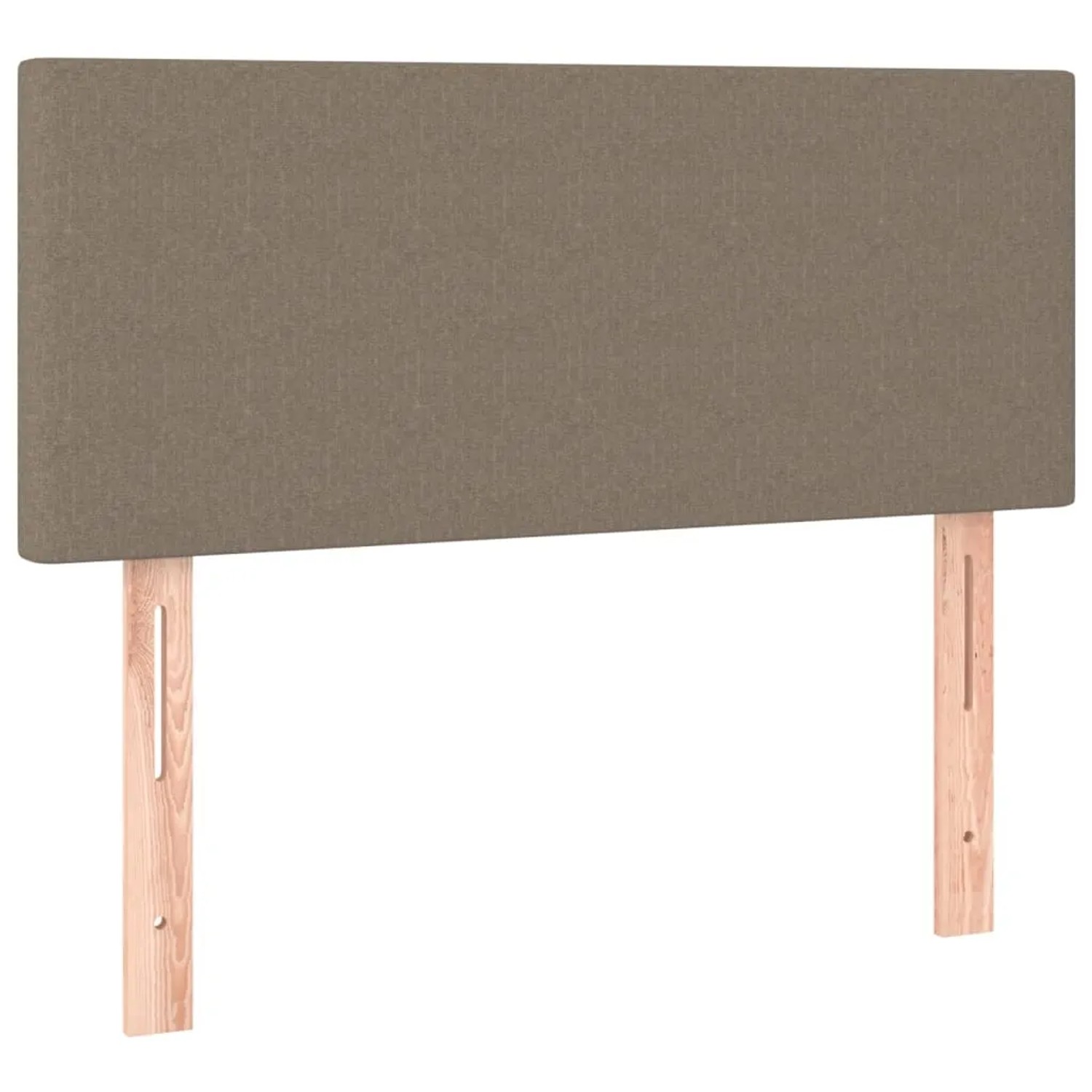 Boxspringbett Kopfteil in Taupe, Stoffbezug, Holzfüße. Passend zu Betten und Schlafzimmer.