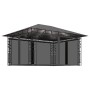 Anthrazitfarbener vidaXL Pavillon 4x3m mit Moskitonetz und LED-Lichterkette für Garten & Terrasse.