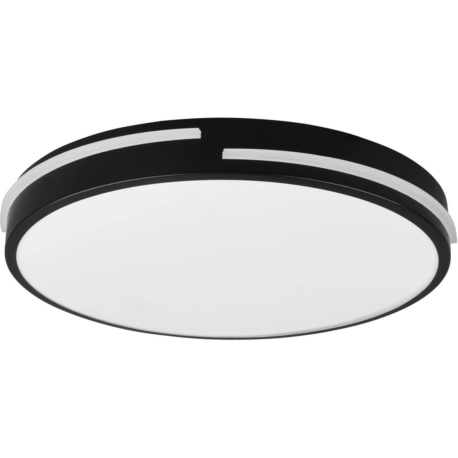 Moderne, runde LED-Deckenleuchte Tacoma in Schwarz matt mit weißen Akzenten. Dimmbar und farbverstellbar.