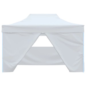 Weißes, faltbares 3x4m Partyzelt mit Seitenwänden für den Garten oder Outdoor-Events.
