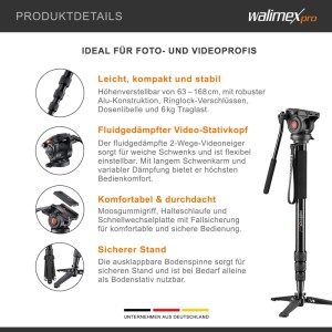 Walimex Pro Video Einbeinstativ Cineast Mono Videostativ Kamerastativ Monopod