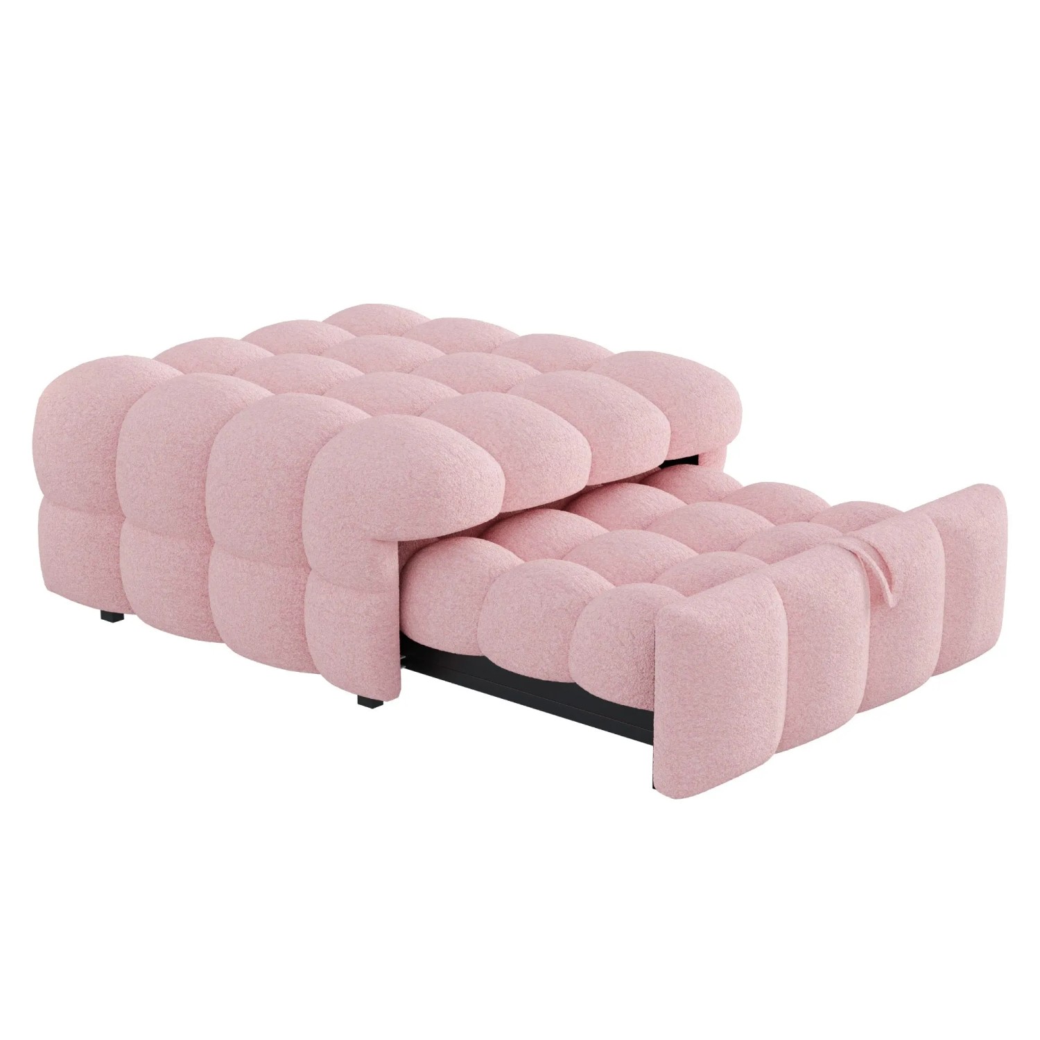 Merax Schlafsofa Boucle Fußhocker 2in1 Rosa