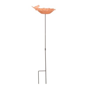 Vogeltränke, Ø 20 cm, 78 cm hoch, orangefarben, mit Vogel-Figur, Gartendekoration.