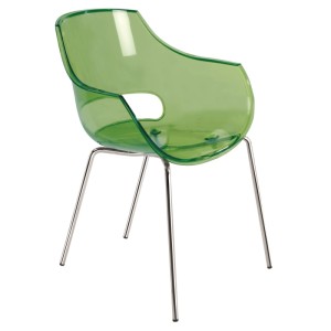 Transparenter, grüner Papatya Sessel Opal-ML mit Stahlbeinen. Moderner Gartenstuhl aus Polycarbonat.