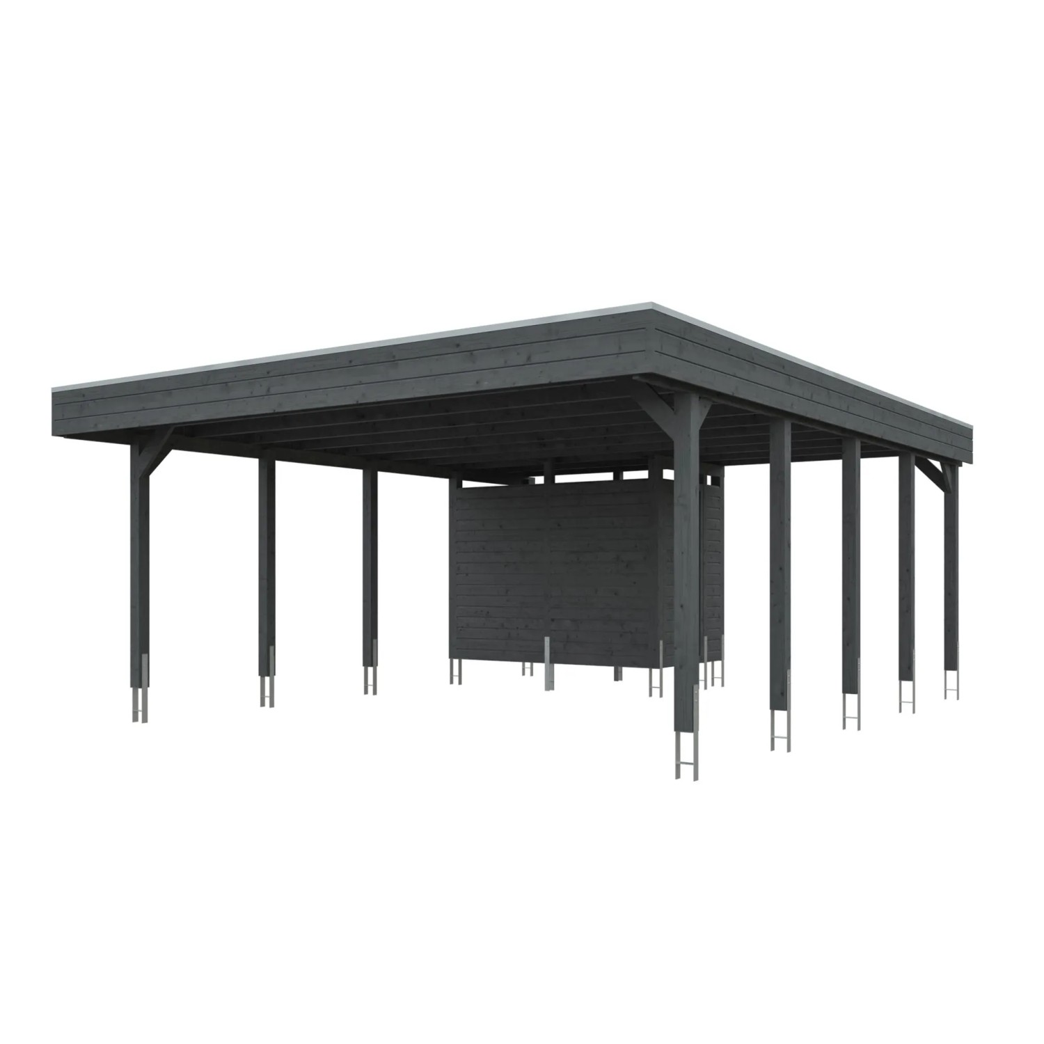 Skan Holz Carport-Set Friesland D mit Abstellraum 546 cm x 708 cm Schiefergrau