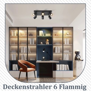 Schwarzer ZMH Deckenstrahler, 3 schwenkbare GU10 Spots auf rechteckiger Basis, industrieller Stil, in modernem Raum.