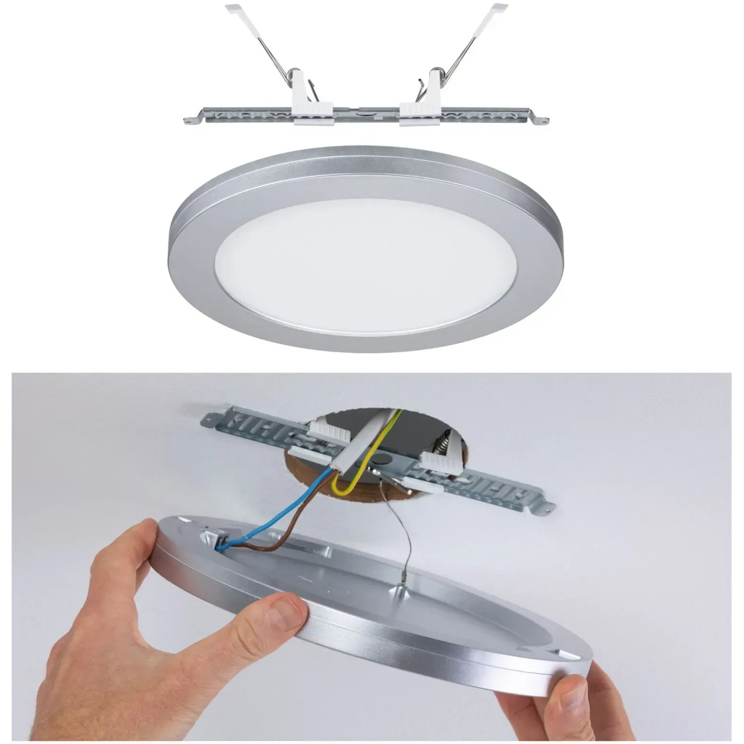 Paulmann LED-Einbaupanel 2in1 Cover-it Chrom, Aufbaurahmen und Montage in Decke.