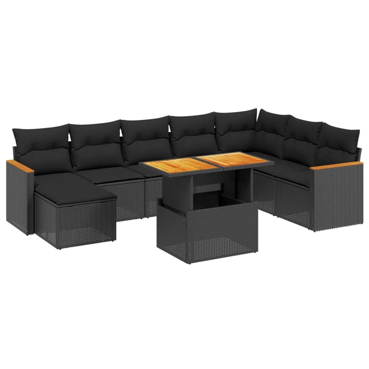 vidaXL 9-Tlg Garten-Sofagarnitur mit Kissen Schwarz Poly Rattan 3273211