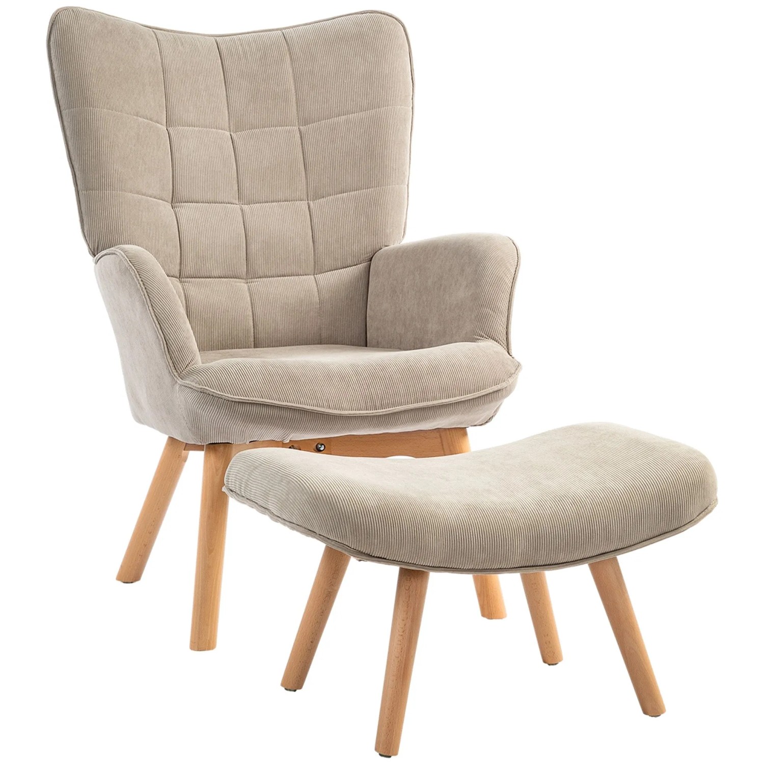 HOMCOM Relaxsessel Ohrensessel, Modern Armlehnensessel, Lesesessel, Schlafzimmer (Loungesessel, 2-St., Armlehnstuhl), für Wohnzimmer, Khaki
