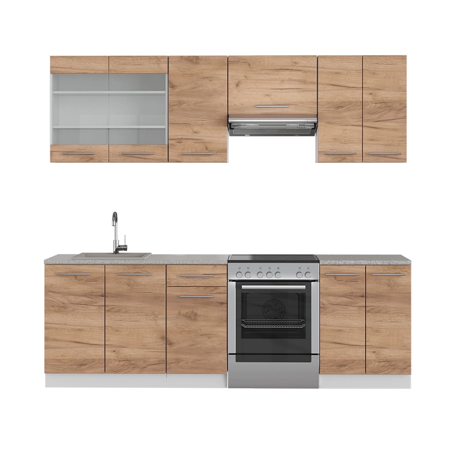 Vicco Fame-Line Küchenzeile Goldkraft Eiche/Weiß 240 cm AP Marmor günstig online kaufen
