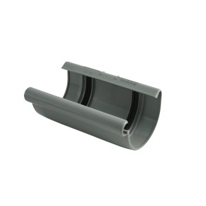 Graue Marley Dachrinnen-Verbindungsschale RG 75 aus Kunststoff.