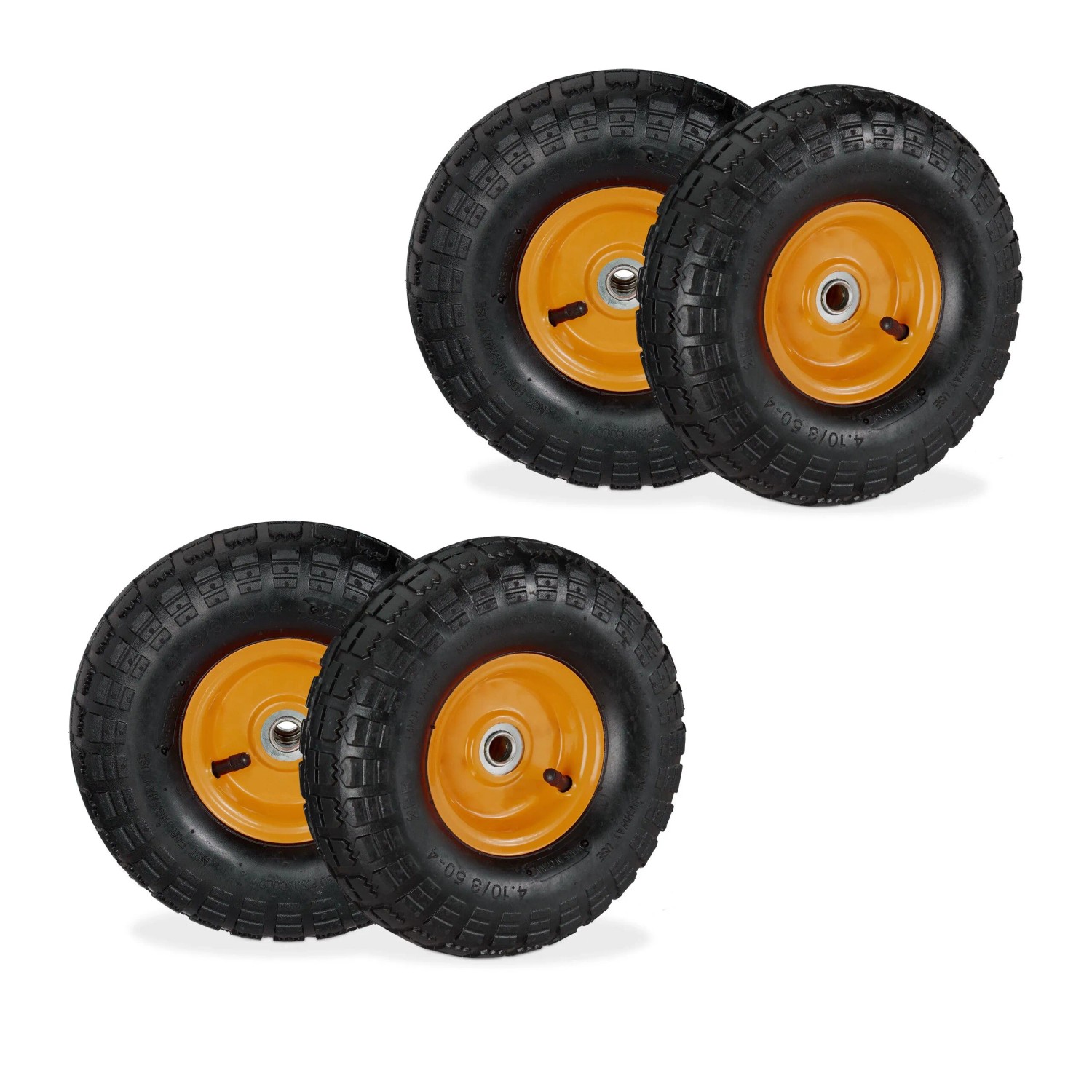 Relaxdays Sackkarrenrad 4er Set Gummi Stahl Schwarz Orange Luftbereift Kugelgelagert 26 cm x 8,5 cm 1,2 kg