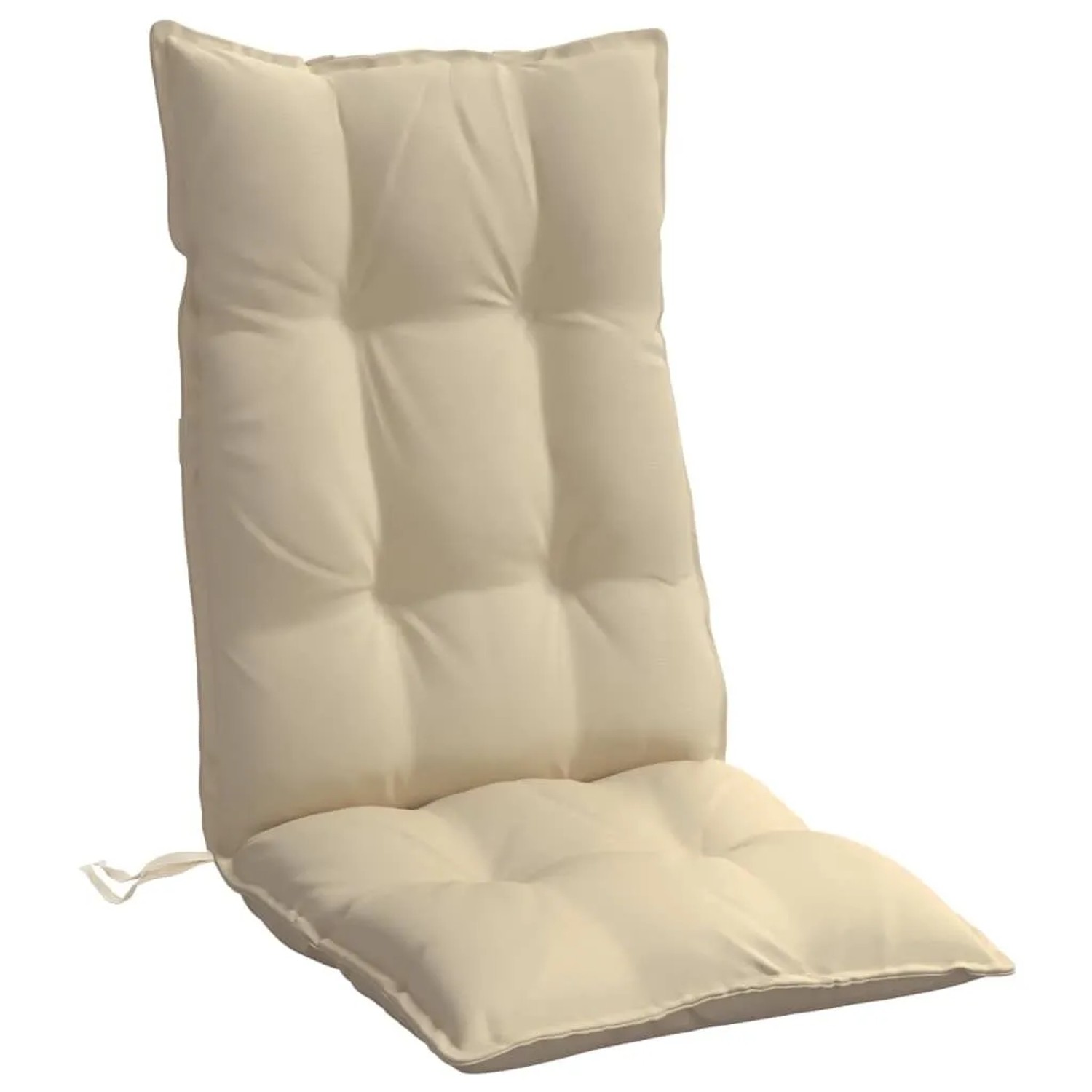 Beige Hochlehner-Auflage aus Oxford-Gewebe, gepolstert, mit Bindebändern. Set aus 2 Gartenstuhlauflagen.