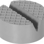 Graue Gummiauflage für Wagenheber, Ø 65 mm, mit V-Nut zum Schutz vor Kratzern.