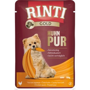 Rinti Gold Hunde-Nassfutter Huhn Pur, 100g. Alleinfuttermittel mit feinen Fleischstückchen für Hunde.