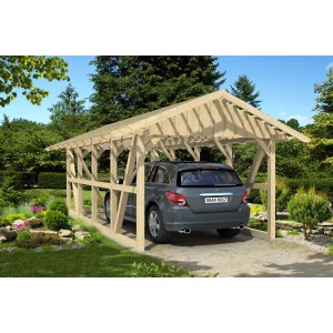 Skan Holz Carport Schwarzwald mit Rückwand und Dachlattung, Naturholz