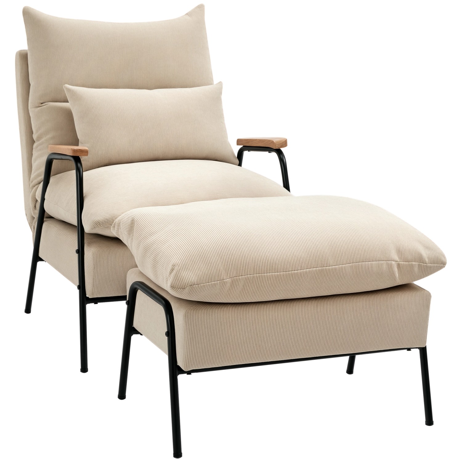 HOMCOM Relaxsessel Sessel mit Verstellbar Rückenlehne für Wohnzimmer bis 180 kg Beige