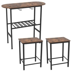 Costway Bartisch mit Barhocker Set Hausbar für 2 Personen Braun