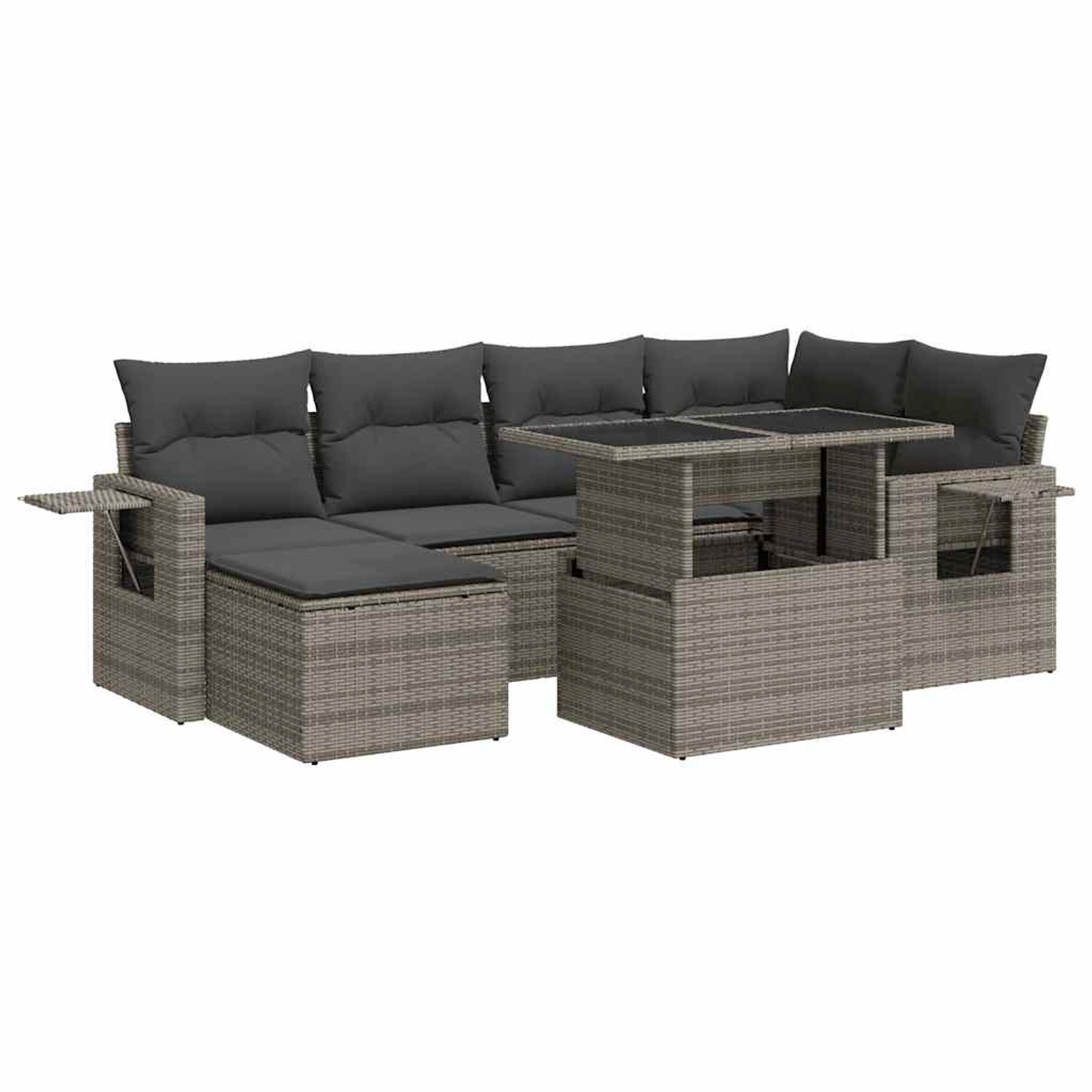 vidaXL 7-Tlg Garten-Sofagarnitur mit Kissen Grau Poly Rattan 3326511