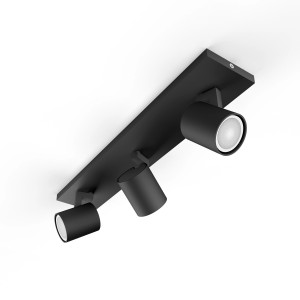 Schwarzer Philips Hue LED Spot Runner, 3-flammig, mit Dimmer für flexible Lichtsteuerung.