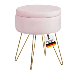 Rosa Samt Hocker CANNES von Albatros mit goldenen Beinen und Stauraum.