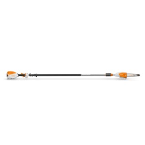 Stihl Akku-Hochentaster HTA 86, orange-grau, mit langem Teleskopschaft für Baumpflege und Astsägen.