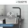 Schwarze Schütte Spültischarmatur London mit Ausziehbrause und Montagehinweis.
