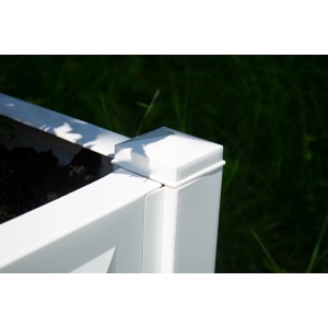 Detailaufnahme: Weiße KHW Gartenbank Berlin mit Pflanzkästen, Kunststoff.