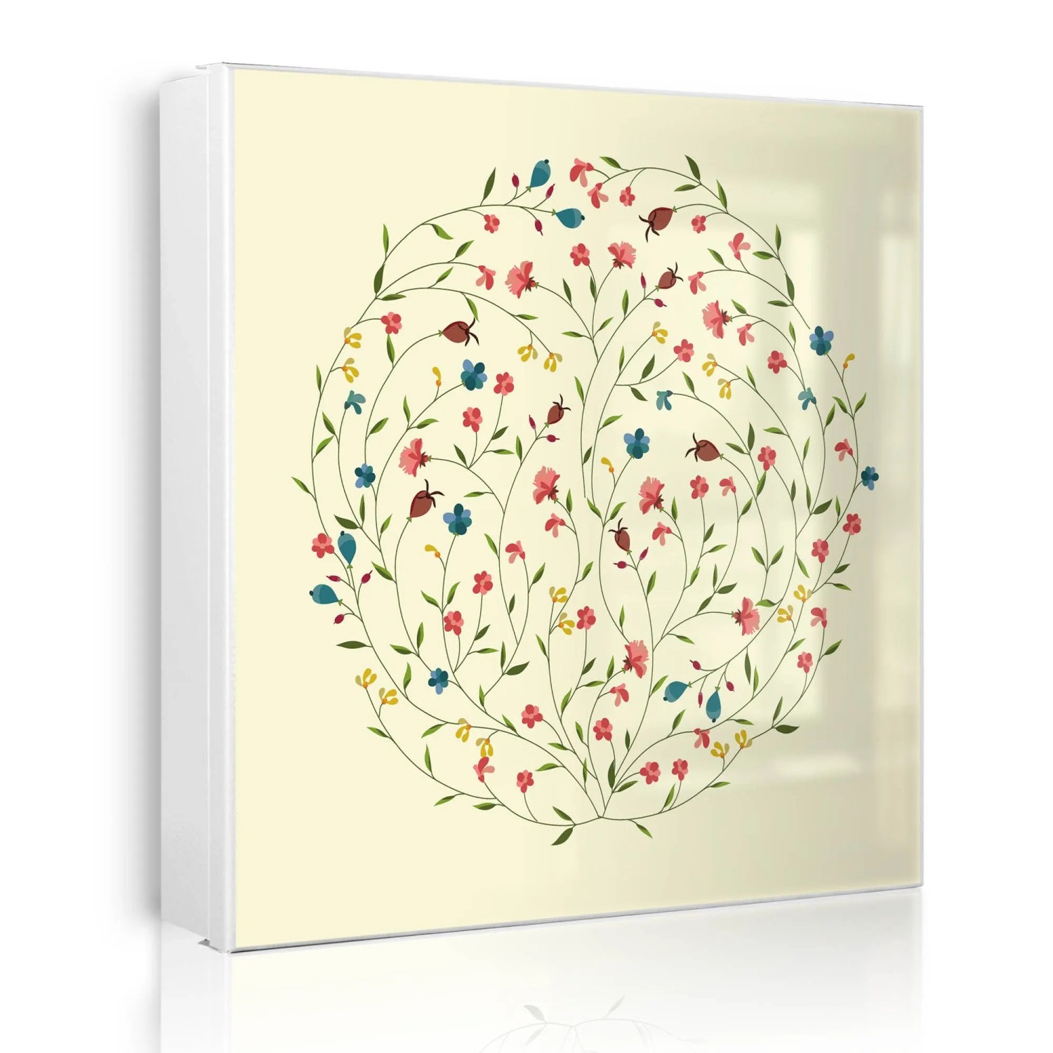 Banjado Großer Schlüsselkasten Metall 30x30cm Weiß Scharnier Links 50 Haken Beschreibbar Magnetisch Motiv Blumenreigen